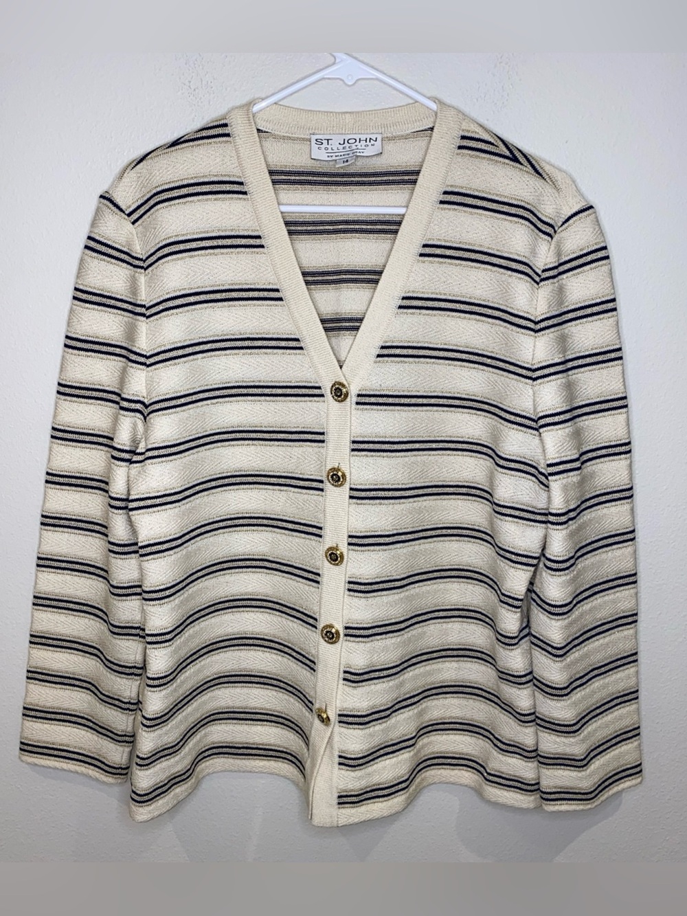 St. John Collection Striped Ivory Cardigan Size 14 And Tank Top Size L Vintage